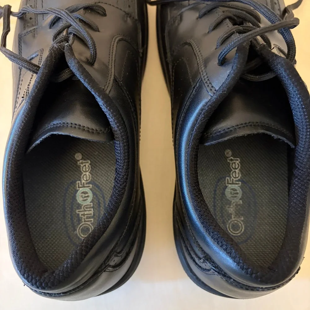 Orthofeet Dress Shoe Men 12 Extra Wide 4E Black Leather Orthopedic Oxfords